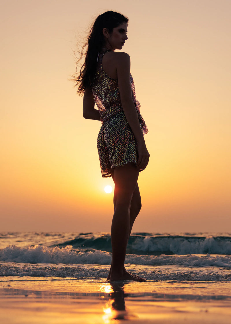 zoethelabel.com swimwear coverup beach shorts beach shirt beach set sequin mesh outfit beach outfit for women beach wear