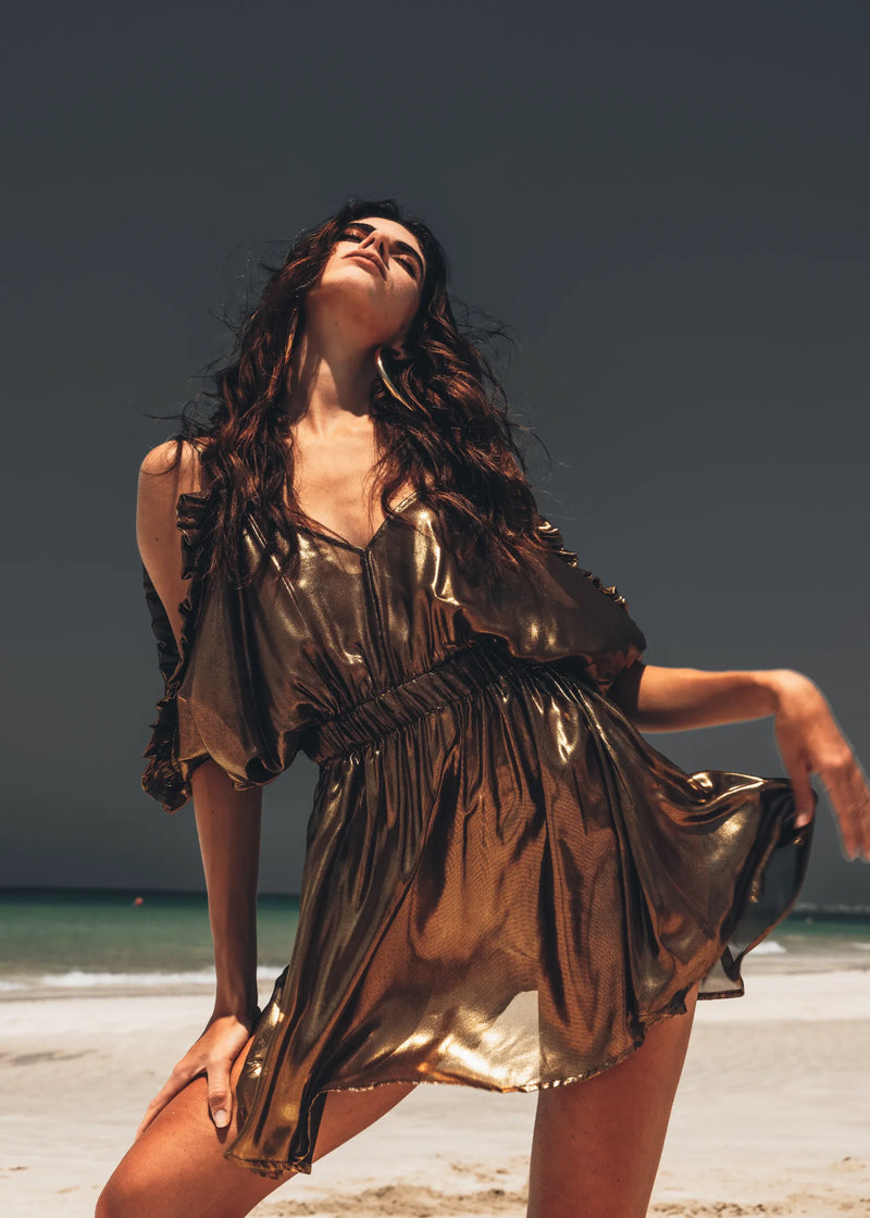 party dress boat party gold bling beach club dress staycation dress holiday dress mini dress zoe the label