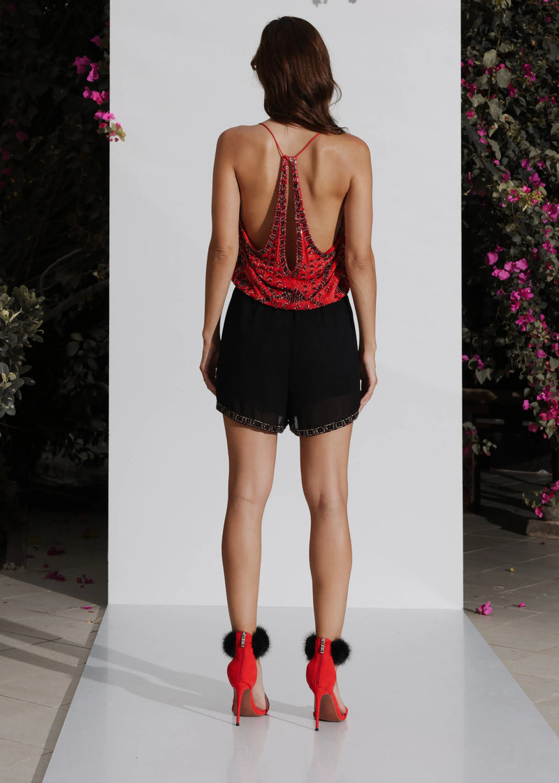 Niamh Playsuit | Black and Red
