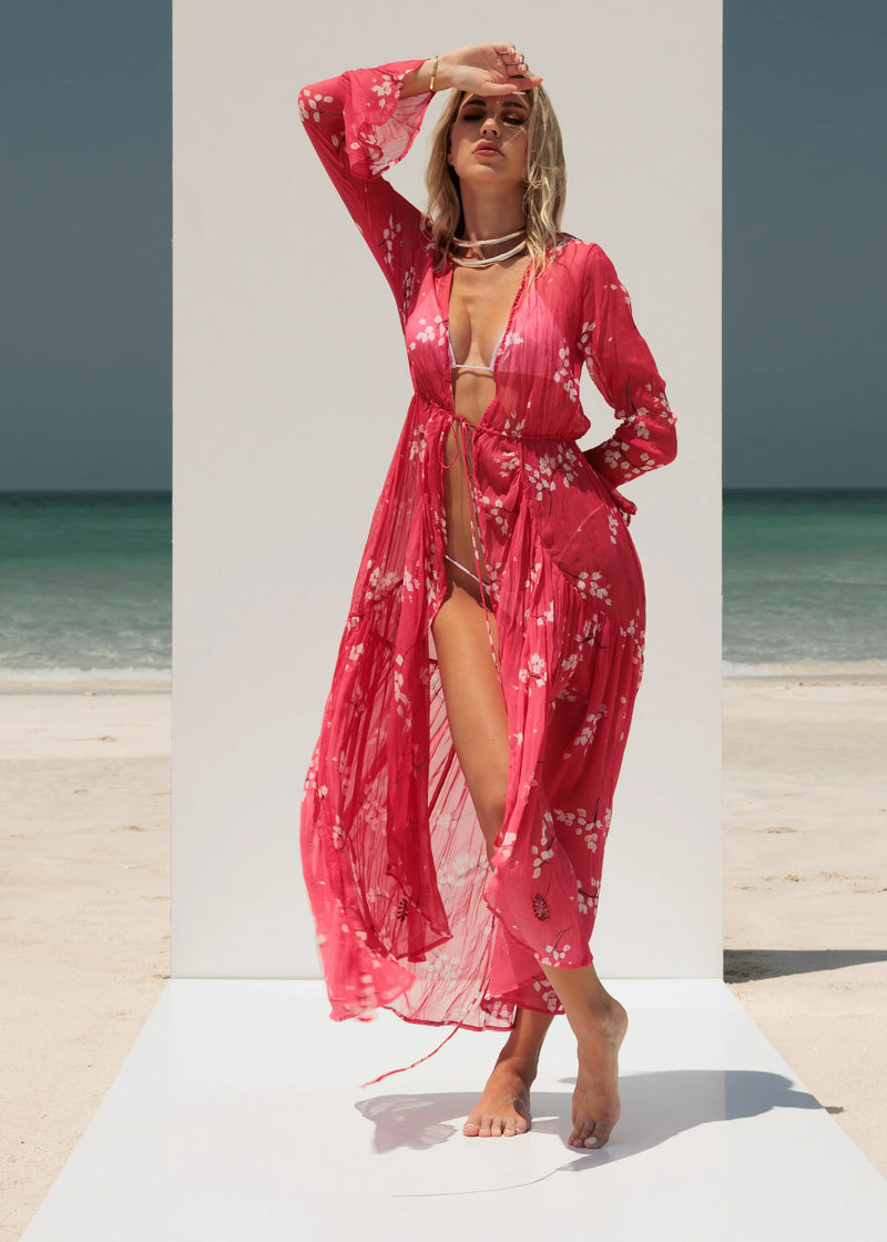 Maxi Floral Kimono Summer Kimono Vacation Look Loose fit Robe Beach Cover up zoethelabel.com