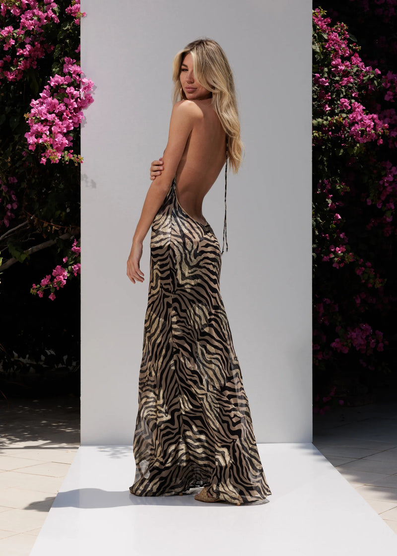 Open Back Sexy Maxi Zebra Dress Brunch Outfit Party Long Dress Shopping Worldwide Clothing ZoeTheLabel