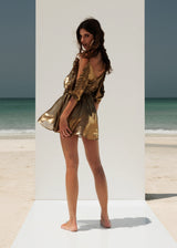 short mini loose dress golden dress for party metallic dress beachside pool party outfit zoethelabel