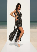 Zoe The Label Satin Long Maxi Dress Front And Back V Neck Sexy Brunch Beach Outfit
